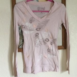 Pink Old Navy Shirt size Medium w/ pretty feathers